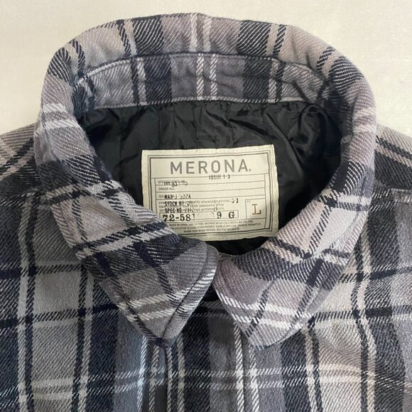 Merona Mens Lined Plaid Gray Flannel Size L Quilted Shirt Jacket Shacket - Picture 2 of 10
